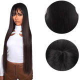 Human hair wig with bangs Natural black