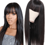 Human hair wig with bangs Natural black