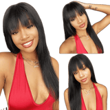 Human hair wig with bangs Natural black