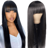 Human hair wig with bangs Natural black