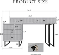 Modern White Vanity Desk – 5-Drawer Adjustable Layout with Side Cabinet
