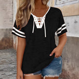 Color-Block Half-Sleeve V-Neck Plus-Size Womens T-Shirt