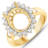 0.54 Carat Genuine White Diamond 14K Yellow Gold Semi Mount Ring - holds 11x9mm Oval Gemstone