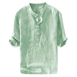 Mens Short-sleeved Loose-fit Linen Shirt