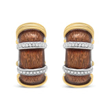 18K Yellow and White Gold Flash Plated .925 Sterling Silver Clear Brown Enamel 9/10 Cttw Round Diamonds Huggie Hoop Earrings (F-G Color, VS1-VS2 Clarity)