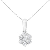 14K White Gold 1/2 cttw Prong Set Round-Cut Diamond 7 Stone Floral Cluster 18" Pendant Necklace (H-I Color, I1-I2 Clarity)