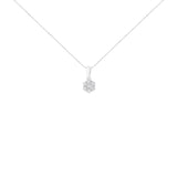14K White Gold 1/2 cttw Prong Set Round-Cut Diamond 7 Stone Floral Cluster 18" Pendant Necklace (H-I Color, I1-I2 Clarity)