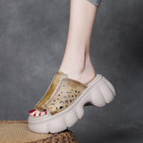 Top Layer Leather Velcro Hollow Sandals for Women
