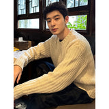 Mens Long-Sleeve T-Shirt American-Style Retro Heavy-Weight Knitted Hooded Sweater