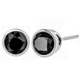14K White Gold 1/2 Cttw Round Brilliant-Cut Black Diamond Bezel-Set Stud Earrings with Screw Backs (Fancy Color-Enhanced, I2-I3 Clarity)