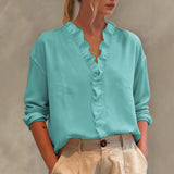 Womens Casual Long-sleeve V-neck Blouse With Lace Trim
