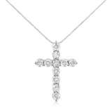.925 Sterling Silver 1.0 Cttw Prong Set Round-Cut Diamond Cross 18" Pendant Necklace (I-J Color, I2-I3 Clarity)