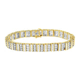 14K Yellow Gold 5.50 Cttw Round and Baguette Diamond Link Bracelet