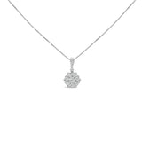 14K White Gold 1 1/5 Cttw Diamond Composite Cluster Pendant Necklace (F-G Color, VS2-SI1 Clarity) - 18" Inches