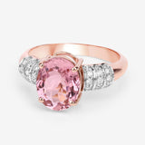 3.11 Carat Genuine Pink Tourmaline and White Diamond 14K Rose Gold Ring