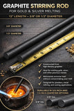 12" Graphite Stirring Rod – Gold, Silver & Precious Metal Melting – 3/8" or 1/2"