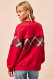 BiBi Christmas Theme Plaid Block Sweatshirt with Binding
