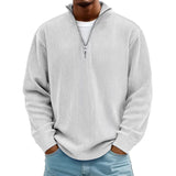 Corduroy Zipper Stand Collar Sweatshirt Fashion Warm Solid Color Long Sleeve Top Men's Casual Polo Shirt Clothing