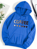 Casual Hooded Sweatshirt With Coffee-themed Lettering Print
