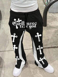 Retro Letter Print Mens Loose Casual Pants