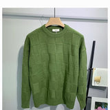 Laid-back Solid-color Checkerboard Knit Sweater