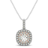14k White And Rose Gold Cushion Shape Halo Diamond Pendant (1/2 cttw)