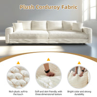 104.3 ' Plush Corduroy 4-Seat Sofa, Modern Comfy Upholstered Sofa Cloud Couch, Deep Seat Couches with Soft Pillows and 2 Ottomans, Convertible Sofa Lounge Chair, for Living Room,Apartment,Office,Beige
