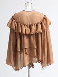Ruffle Collar Top Irregular Women's Shirt
