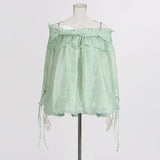 Retro Off-the-Shoulder Strap Bell-Sleeve Solid Color Chiffon Top