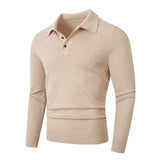 Fashionable Lapel-Neckline Buttoned Casual Pullover Base-Layer Knit Sweater