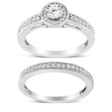 .925 Sterling Silver 1/2 Ctw Diamond Halo and Milgrain Engagement Ring Bridal Set (I-J Color, I3 Clarity) - Ring Size 7