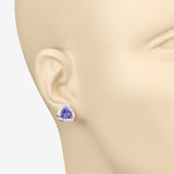 3.70 Carat Genuine Tanzanite and White Diamond 14K White Gold Earrings