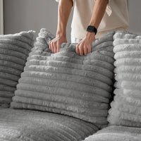 104.3 ' Plush Corduroy 4-Seat Sofa, Modern Comfy Upholstered Sofa Cloud Couch, Deep Seat Couches with Soft Pillows and 2 Ottomans, Convertible Sofa Lounge Chair, for Living Room,Apartment,Office,Grey