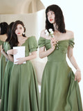 Avocado Green Sisters Group Dress Skirt Women Satin Spring