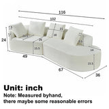 116' Modern Curved Sectional Sofa with High-Density Fully Compressed Sponge and Chaise Lounge, Pearl Upholstery, 2-Piece Set, Fully Assembled Right Hand Facing, Perfect for Living Room, Lounge