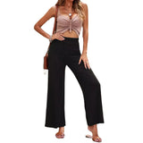 Womens High-waisted Ribbed Straight-leg Pants