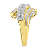 10K Yellow Gold 1.0 Cttw Round & Baguette Cut Diamond 64 Stone Bypass Style Channel Set Modern Statement Ring (H-I Color, SI1-SI2 Clarity) - Size 6
