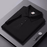 Solid-color Summer Mens Clothing Lapel Half-sleeve High-end Trendy Casual Plain Top