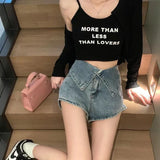 Slim-fit Cuffed High-waisted Denim Shorts