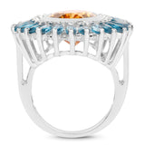7.54 Carat Genuine Citrine & London Blue Topaz .925 Sterling Silver Ring