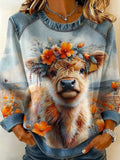Womens Casual Floral Denim Patchwork Hoodie Top