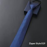Mens Business Formal Zipper Tie With Blue Stripes