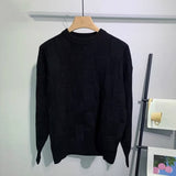 Laid-back Solid-color Checkerboard Knit Sweater