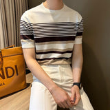 Summer Men's Knitted Crew Neck Striped Top