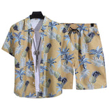 Floral Shirt Set Short Sleeves Retro All-over Floral Print Trendy