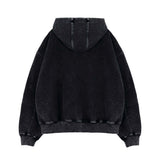American-style Vintage Washed-and-distressed Cardigan Zip-up Hoodie
