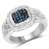 0.28 Carat Genuine Blue Diamond and White Diamond .925 Sterling Silver Ring
