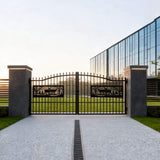[07X20FT] Heavy-Duty Deer Motif Style Bi-Parting Galvanized Steel Driveway Entrance Gate (SAK68731)