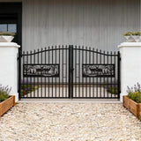 [07X20FT] Heavy-Duty Deer Motif Style Bi-Parting Galvanized Steel Driveway Entrance Gate (SAK68731)