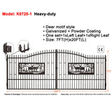 [07X20FT] Heavy-Duty Deer Motif Style Bi-Parting Galvanized Steel Driveway Entrance Gate (SAK68731)